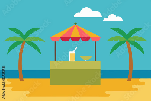 Tropical Beach Drink Stand Summer Refreshments Illustration