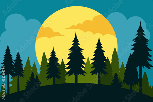 Majestic Moonlit Forest Serene Night Landscape Illustration
