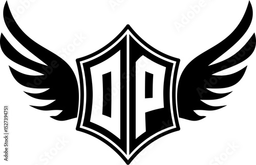 OP logo emblem with winged and shield template