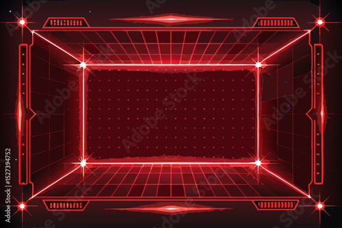 Create a vector graphic of a glowing red laser grid border, featuring sharp, intersecting lines with a futuristic, vibrant aesthetic.