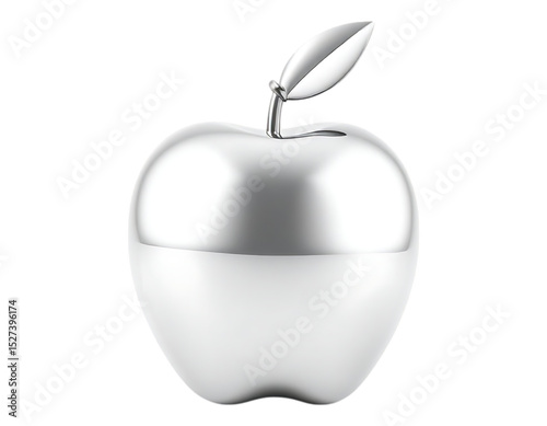 Shiny Metallic Apple with Leaf