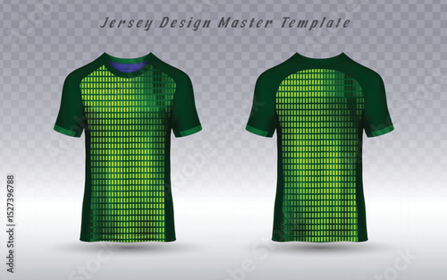 A dynamic sports jersey in a vibrant two-tone green, featuring a modern pixelated or grid pattern that creates a tech-inspired aesthetic. Ideal for athletic apparel and team branding.
