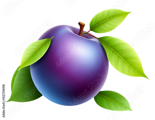 Realistic Plum with Leaves