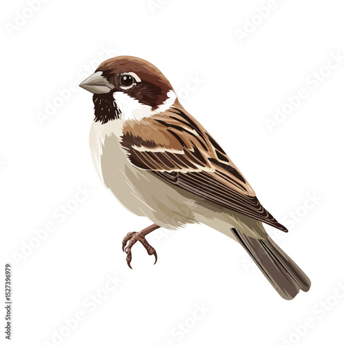 Sparrow Close Up 2D flat vector illustration, isolated on a white background.