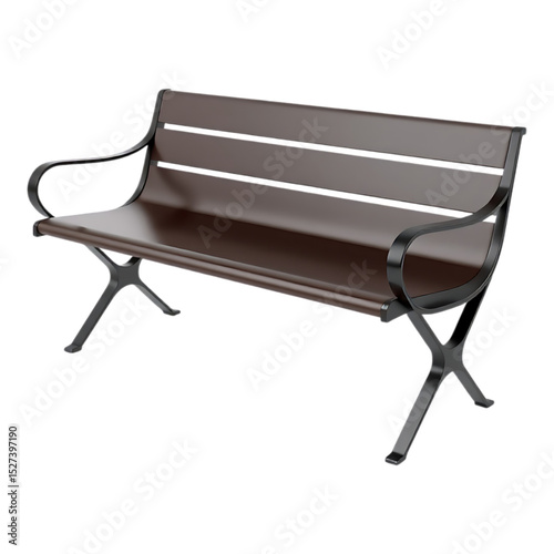 Realistic 3D Render of a Park Bench with Wooden Slats and Metal Frame