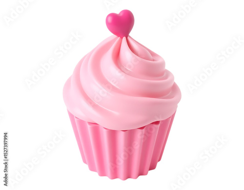 A delightful pink cupcake topped with a heart for a Valentine's celebration