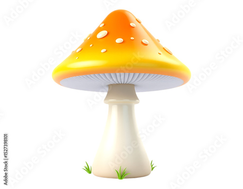 Vibrant 3D Cartoon Mushroom with White Spots