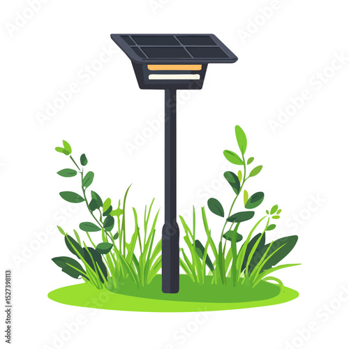 Solar Garden Lights 2D flat vector illustration, isolated on a white background.