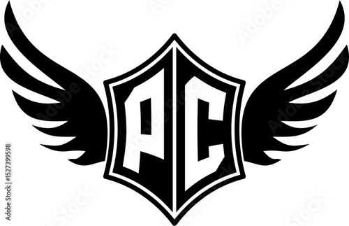 PC logo emblem with winged and shield template