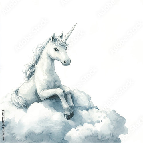 Watercolor Unicorn Sitting on a Cloud Illustration