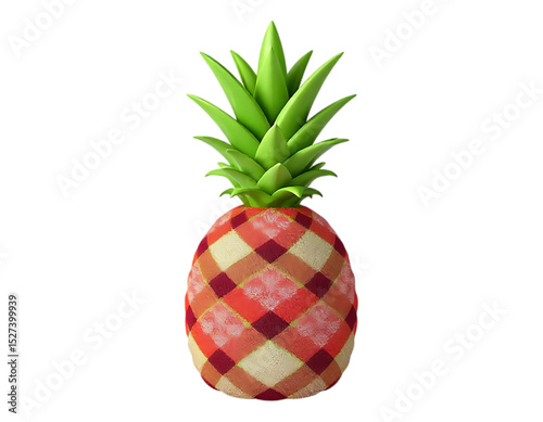 Realistic 3D Cartoon Pineapple with Plaid Fabric