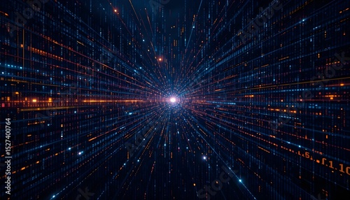 Technology Background with Plexus Network, Binary Code, and Big Data Visualization