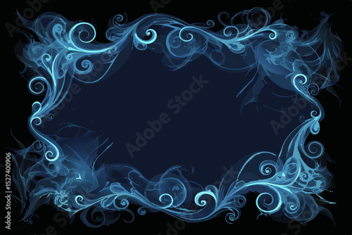 Create a vector graphic of a swirling smoke border, featuring vibrant glowing blue vapor, ideal for design elements.