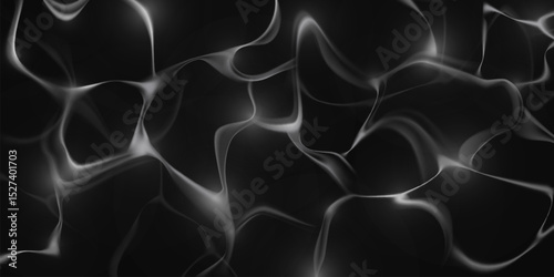 Caustic light patterns on black background - water reflection ripples creating abstract waves, flowing liquid optical effect with bright curved line, underwater illumination texture for graphic design