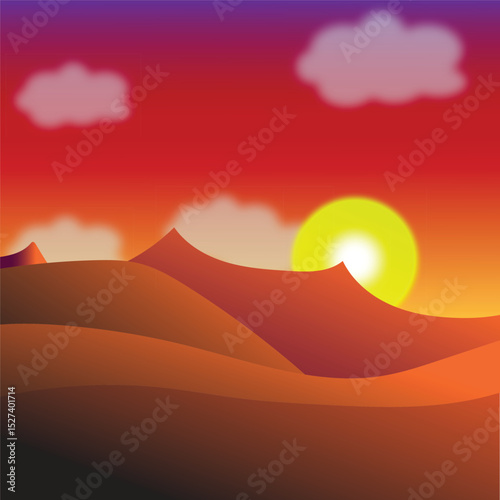 Beautiful Landscape Scene With Sun Over Mountains And Clouds