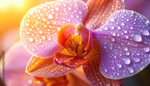 Orchid Flower with Dew Drops in Sunlight