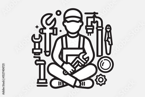 Plumber Vector Illustration with Tools – Repair and Maintenance Icon Design