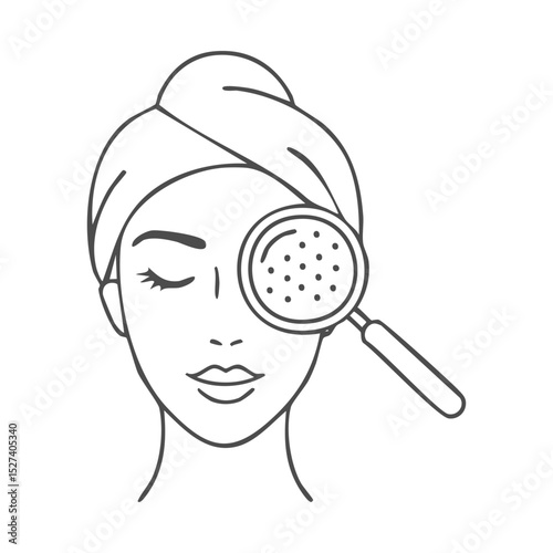 Dermatology Examination of Woman Face Skin Icon.