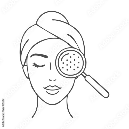 Dermatology Examination of Woman Face Skin Icon.