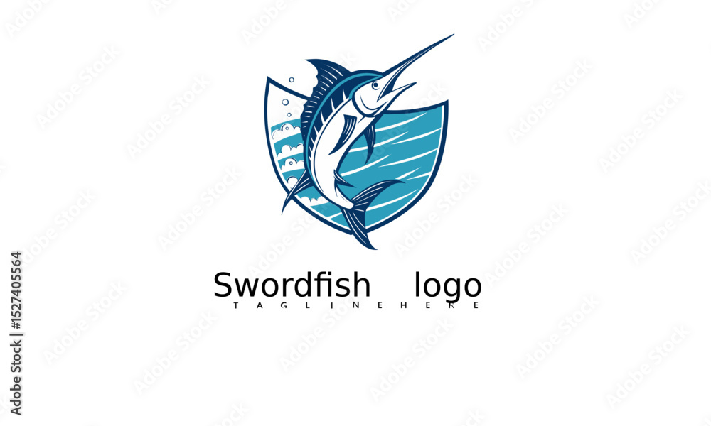Obraz premium Unique Marlin Swordfish Logo Vector with Bold Line Art. Great for Branding Fishing Activities, Outdoor Equipment, and Sea Adventure Product Identity.