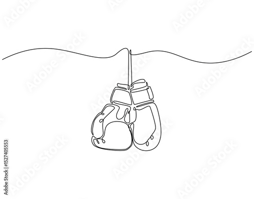 Continuous one line drawing of boxing gloves. One line drawing illustration of boxer equipment. Hand protection, fight training concept single line. Editable outline