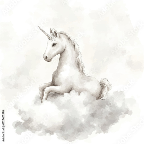 Watercolor Unicorn Sitting on a Cloud Illustration