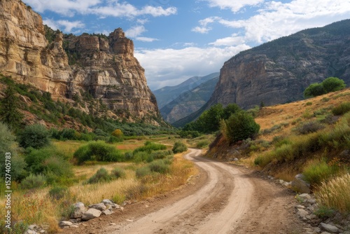 Scenic mountain road on white background