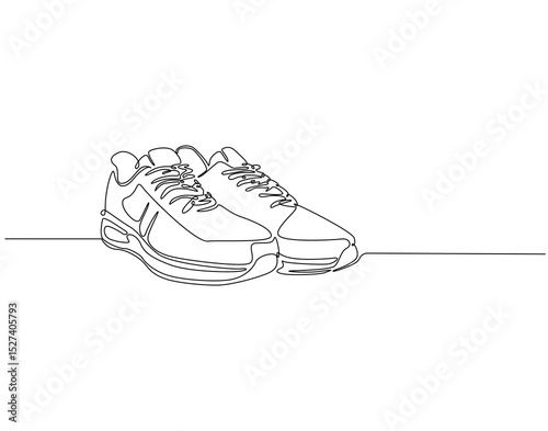 Continuous one line drawing of sport shoes. One line drawing illustration of sneakers fitness shoes. Sport, fashion concept single line. Editable outline