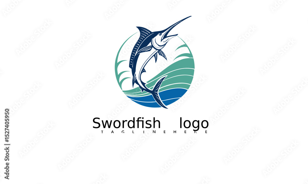 Fototapeta premium Fresh Marlin Swordfish Logo Vector for Nautical Apparel Branding and Fishing Lifestyle Logos. Perfect for Coastal Adventure Identity and Outdoor Sports Gear.
