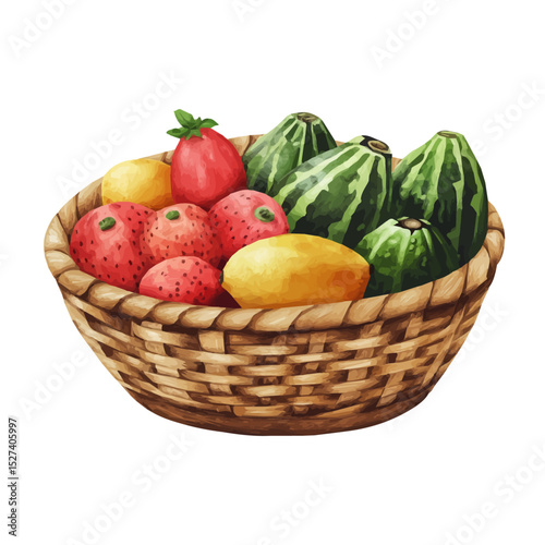 Shipova Fruit Basket 2D flat vector illustration, isolated on a white background.
