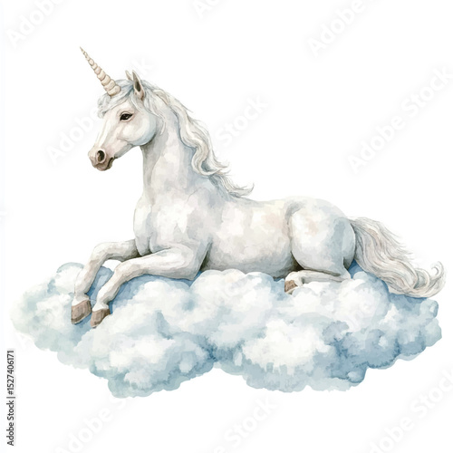 Watercolor Unicorn Sitting on a Cloud Illustration