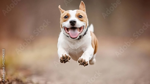 Fun loving white brown dog running towards the camera tongue out paws lifted mid air full of energy and excitement perfect for pet lovers and dog photography cut out on isolated transparent background