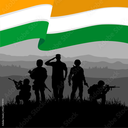 indian soldiers with flag background vector illustration