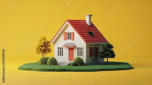 House architecture design in 3D illustration.