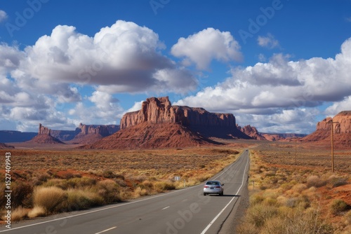 Desert road trip scene on white background