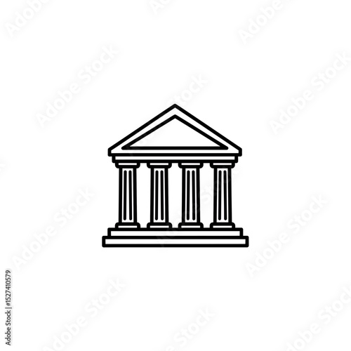 Minimalist Line Art Illustration of a Classical Greek Temple, Representing Law, Justice, History, and Architectural Heritage for Educational and Design Purposes