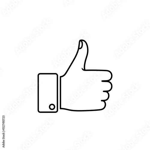 Thumbs Up Hand Gesture Icon, Outline Style, Like Symbol for Approval or Agreement, Vector Illustration in White Background