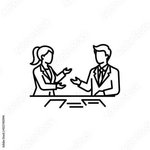 Wallpaper Mural Business Meeting Outline Illustration: Professional Discussion and Collaboration in a Minimalist Vector Graphic. Torontodigital.ca