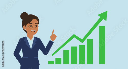 Businesswoman presenting growing financial chart, indicating success and progress