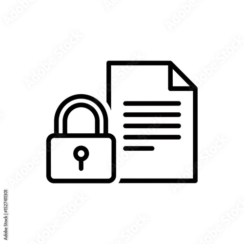 Secure Document Icon: Data Protection, Confidentiality, and Cybersecurity Concept - Black and White Vector Illustration for Adobe Stock