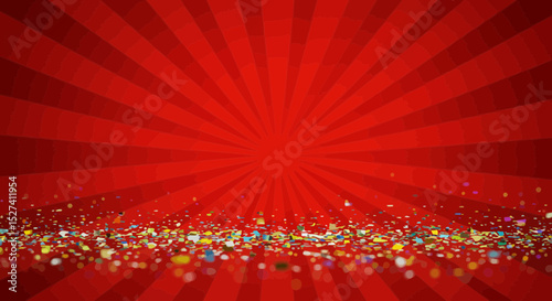 Festive red burst background with confetti ideal for celebrations and promotions