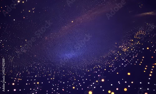 Abstract digital wave with glowing particles flowing across a dark gradient background.