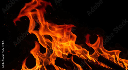 Enchanting Dance of Fiery Flames Against a Dark Canvas, a Captivating Display