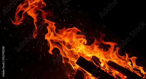 Captivating image of a blazing fire with vibrant orange flames and dark background