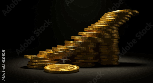 Golden Coin Cascade: Financial Growth and Prosperity Concept Illustration