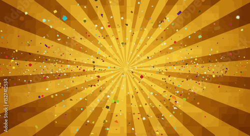 Festive golden radial burst with confetti creating a joyful and celebratory scene