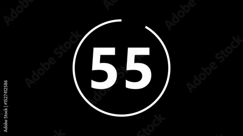 4K Countdown one minute animation from 60 to 0 seconds. simple ring circle  design animation in black background bold number