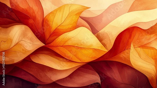 Macro close-up of vibrant red and yellow rose petals and autumn leaves creating a natural fall pattern