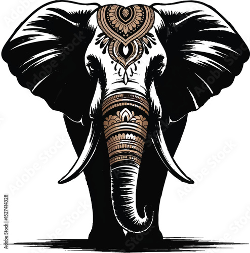 Winged elephant in tribal tattoo style with animal design elements