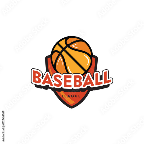 Basketball championship vector logo, orange blue elegant colorful basket ball team logo with stars and badge